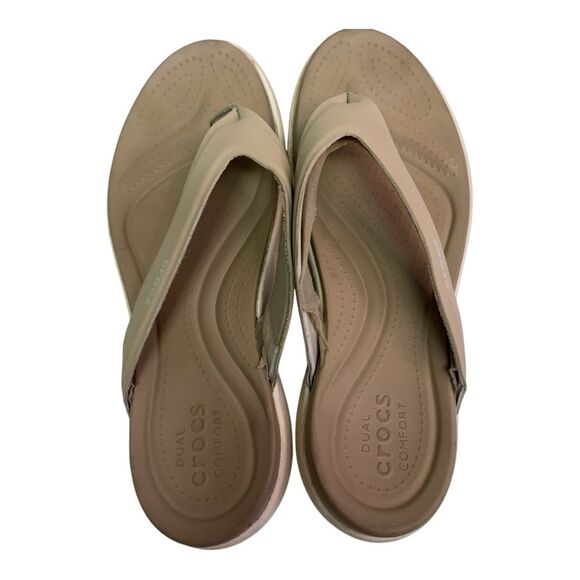 Crocs Women's Kadee II Flip Flops Sandals Comfort Thong Tan Beige Size - Picture 9 of 10
